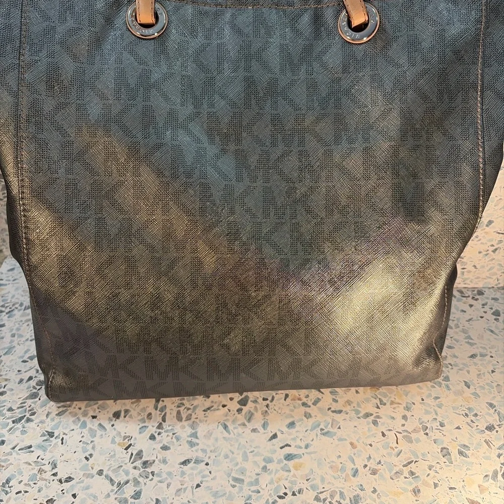 Michael Kors Jet Set Tote Black MK Logo Shoulder Bag Large - Picture 6 of 10